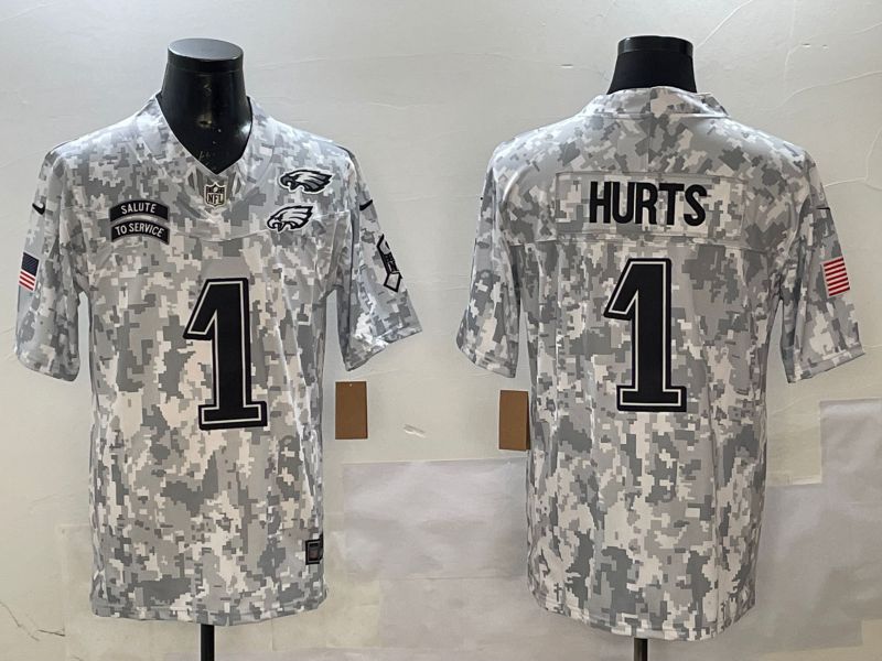 Men Philadelphia Eagles #1 Hurts Camo Nike 2025 Salute to Service Limited NFL Jersey style 2